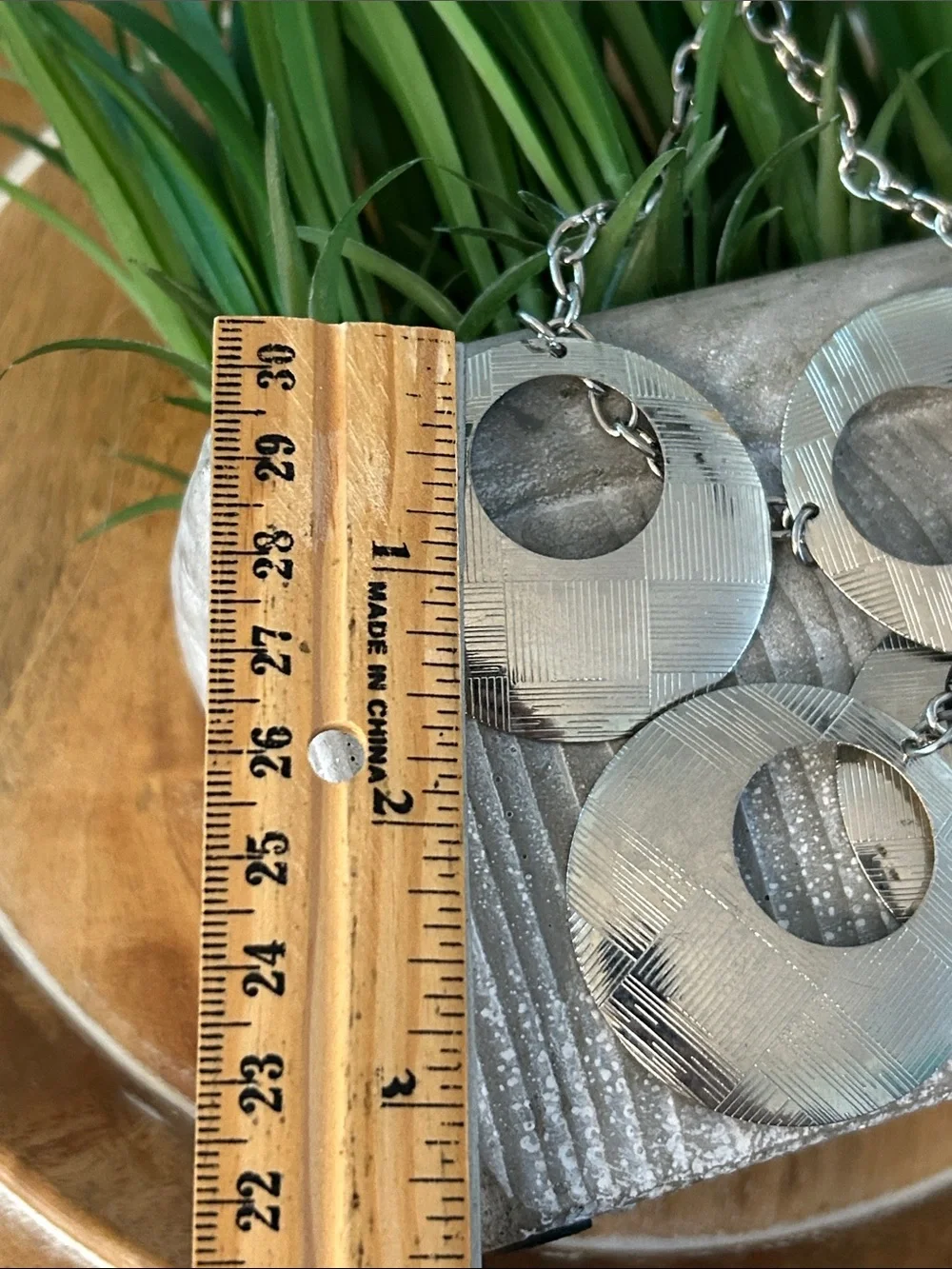 Statement Silver-Tone textured Circle Pendant Necklace - Women Jewelry